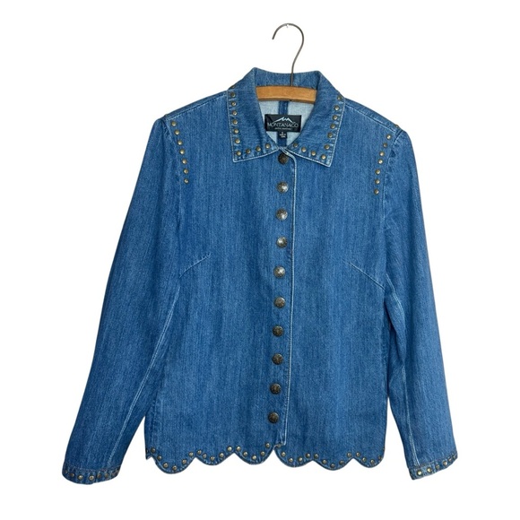 Montana Co Blue Denim Jean Jacket with Studded Details and Scalloped Bottom - Picture 1 of 12